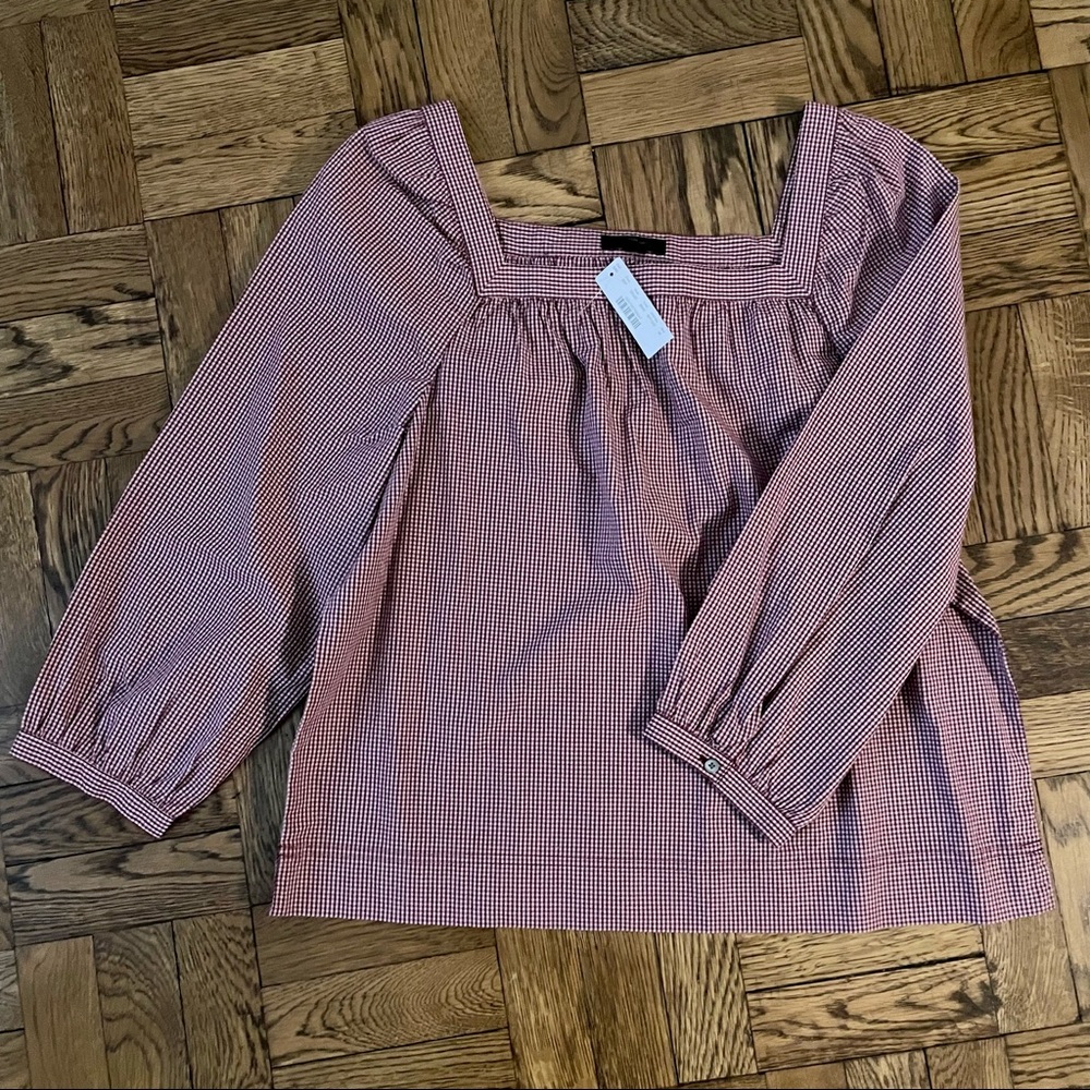 J Crew Red & White Checked Blouse